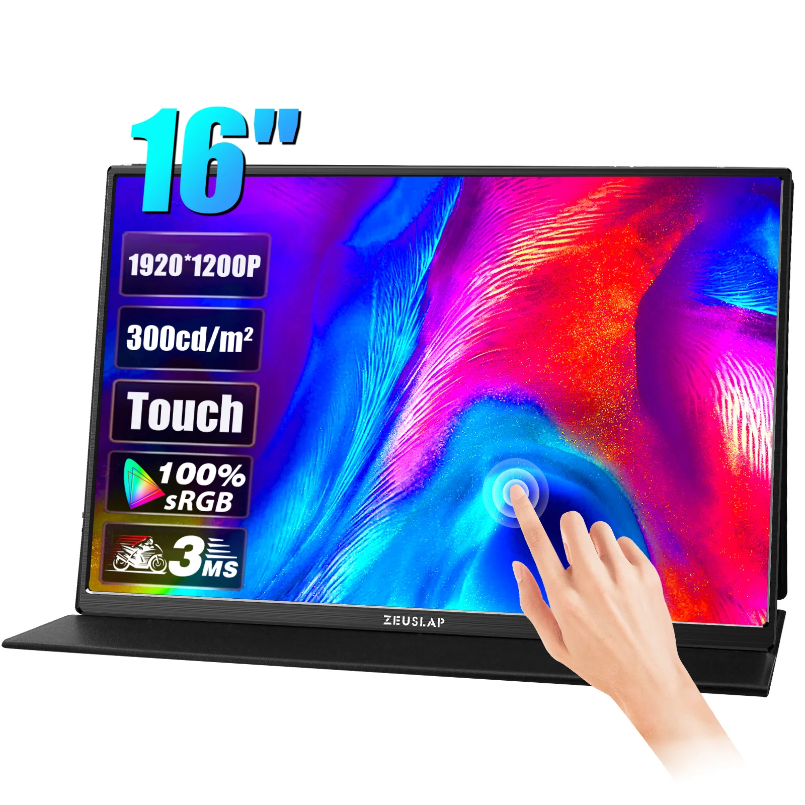 Zeulsap 16 Tela Sensível ao Toque Monitor Portátil 100 Srgb 1200p Tela Ips Viagem Display para Steam Deck Laptop Switch Ps4 Ps5 Xbox