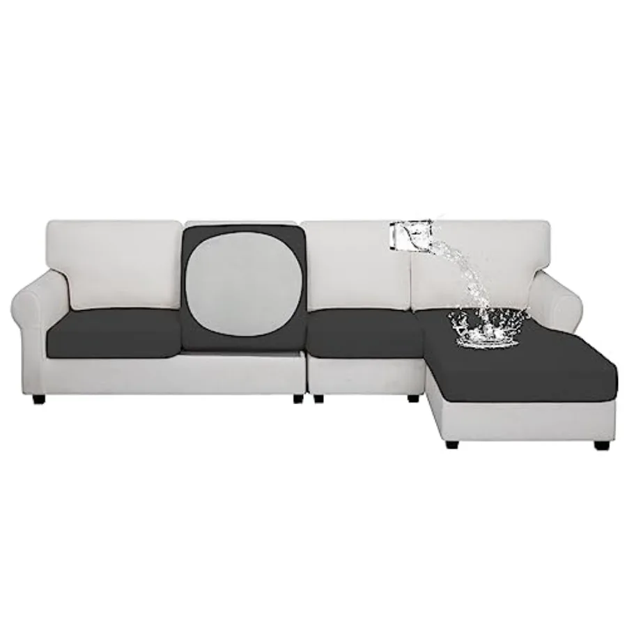 

100% Waterproof 4 Pieces Couch Cushion Covers for Sectional Sofa Left/Right L Shape Chaise Lounge Sofa Seat slipcover Anti-Slip
