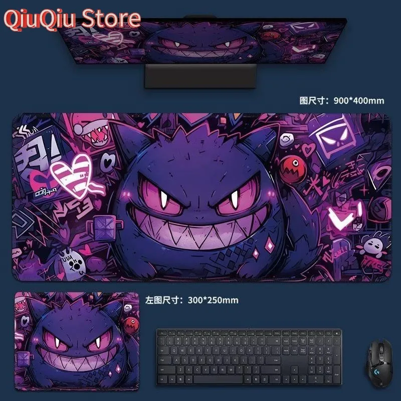 XXL Mouse Pad Desk Mat Gengar & Pikachu - Non-Slip Rubber Base - Perfect for Gaming & Pokémon Fans