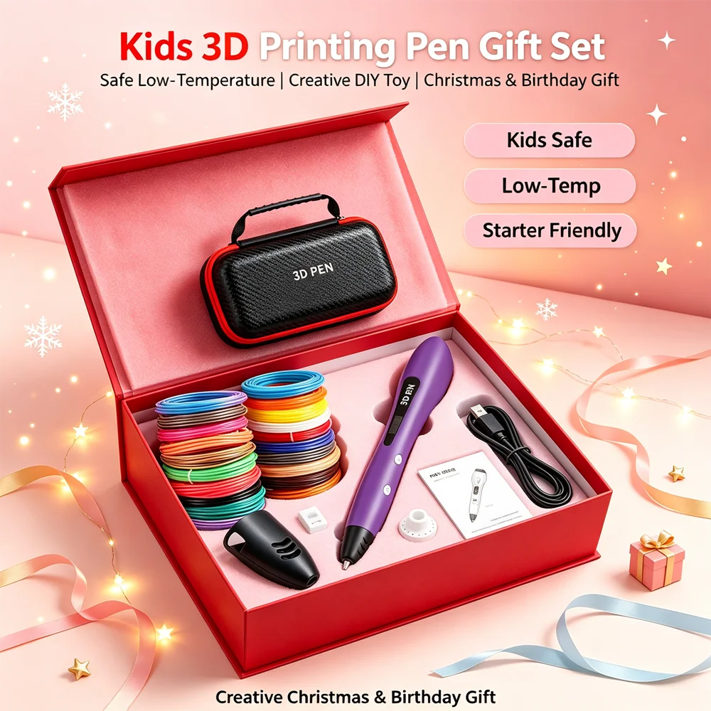 NEW Kids 3D Printing Pen Set LCD Display with PLA Filament, Creative DIY Art Toy, Ideal Christmas & Birthday Gift for Boys Girls