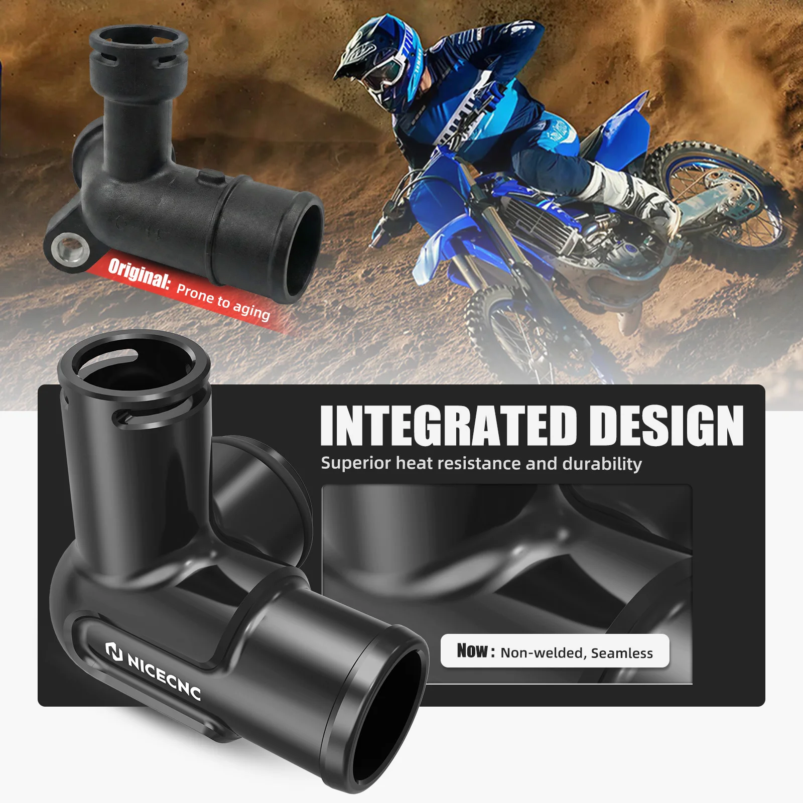 NICECNC Kühlmittelanschluss aus Billet 6061-T6 Aluminium für Yamaha YZ 450F 450F WR450F 2024-2026 YZ450F 2023-2026, Schwarz – Detail 3