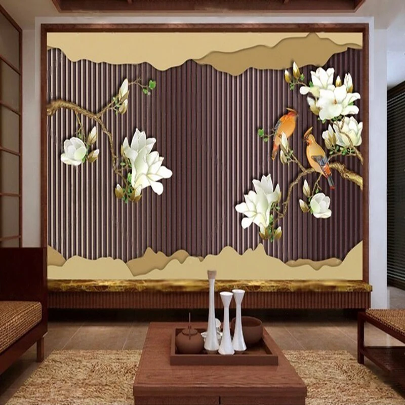 New Chinese-Style Fashionable Simple Three-Dimensional Luxurious Family-Style Flower-And-Bird Screen Sofa Background Wall