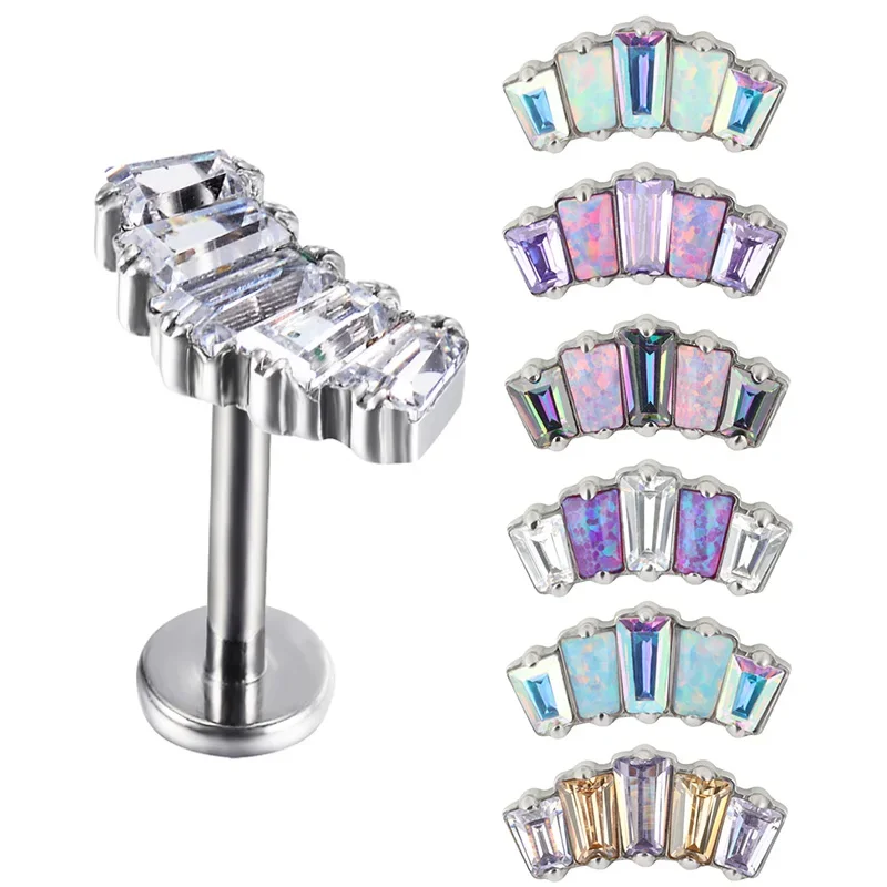 G23 Titanium Ear Studs 5 Oblong CZ Blaze Curve Top Threaded Labret PIERC Lip Stud Ear Cartilage Tragus Helix Piercing Jewelry