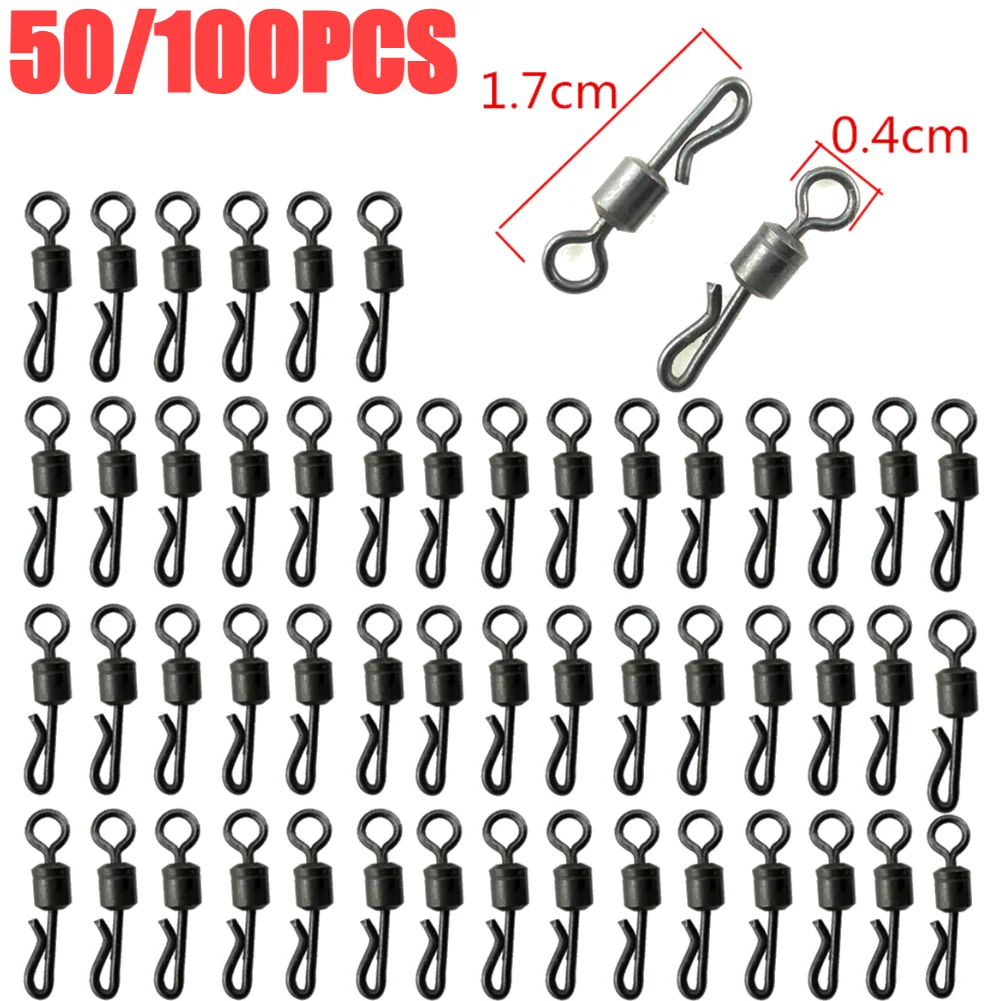 50/100pc Black Rolling Bearing Swivel Fishing Connector Q-Shaped Change Swivel Snap For Carp Fishing Terminal Tackle Accessories