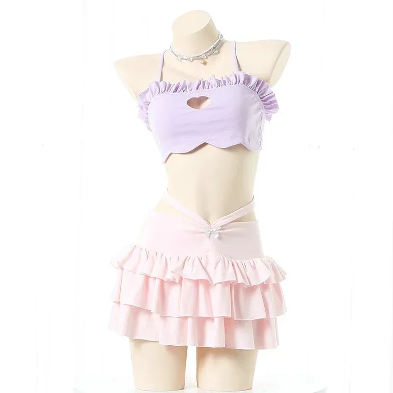 2024 Summer Sweet Girl Anime Cute Love Hollow Swimsuit Unifrom Cake Skirt Women Macaron Swimwear Outfits Costumes Cosplay CMM221
