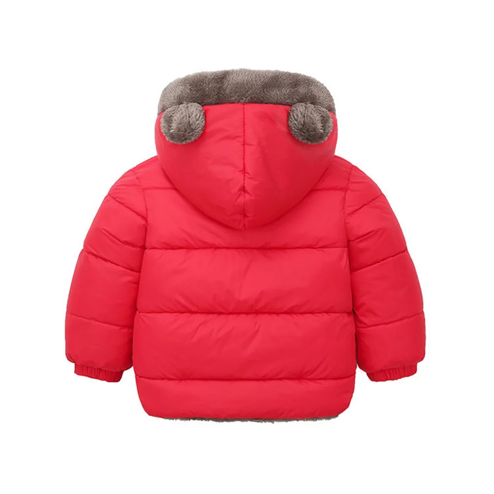 

1Pcs Lamb Wool Child Winter Coat Thickened Warm Hooded Kid Jacket Ear Decor Elastic Cuff Kid Padded Outerwear Cotton Coat