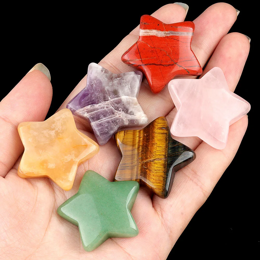 30mm Pentagram Natural Crystal Agate Amethysts Stone Star Desk Decorations DIY Non-porous Star Jewelry Making Accessory Material