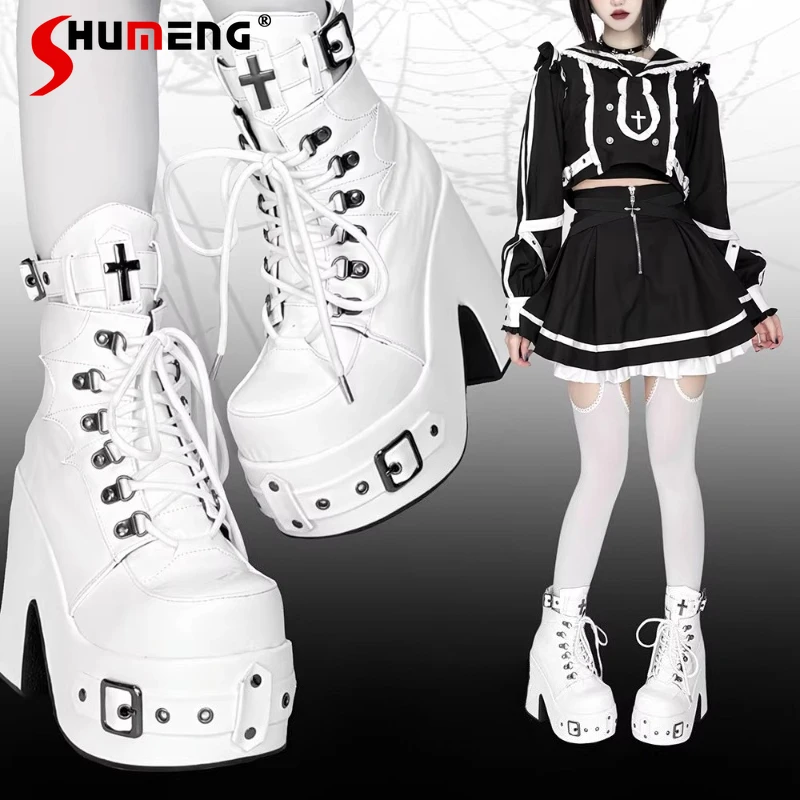 

Japanese Original Subculture Lolita Ankel Boots Sweet Cool Thick-Soled Short Boots For Women's Mine Series Style Platform Bootie