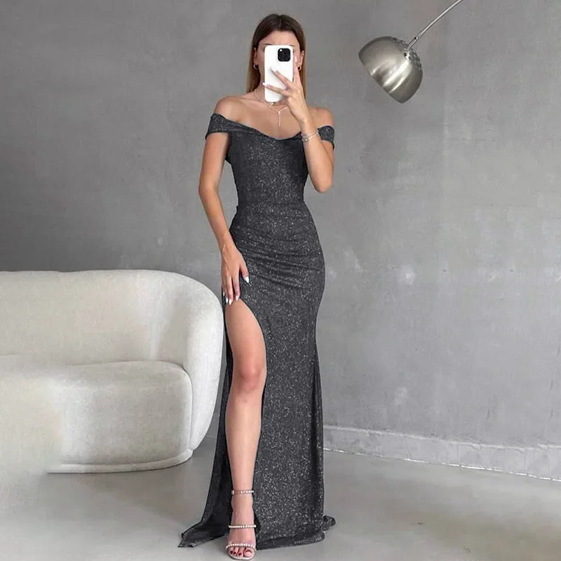 ชุดราตรีผู้หญิงแฟชั่นเรียบหรู แขนกุด ทรงเข้ารูป เอวสูง สไตล์ฝรั่งเศส ดีไซน์เซ็กซี่ โชว์หลัง ผ่าข้าง ยาว