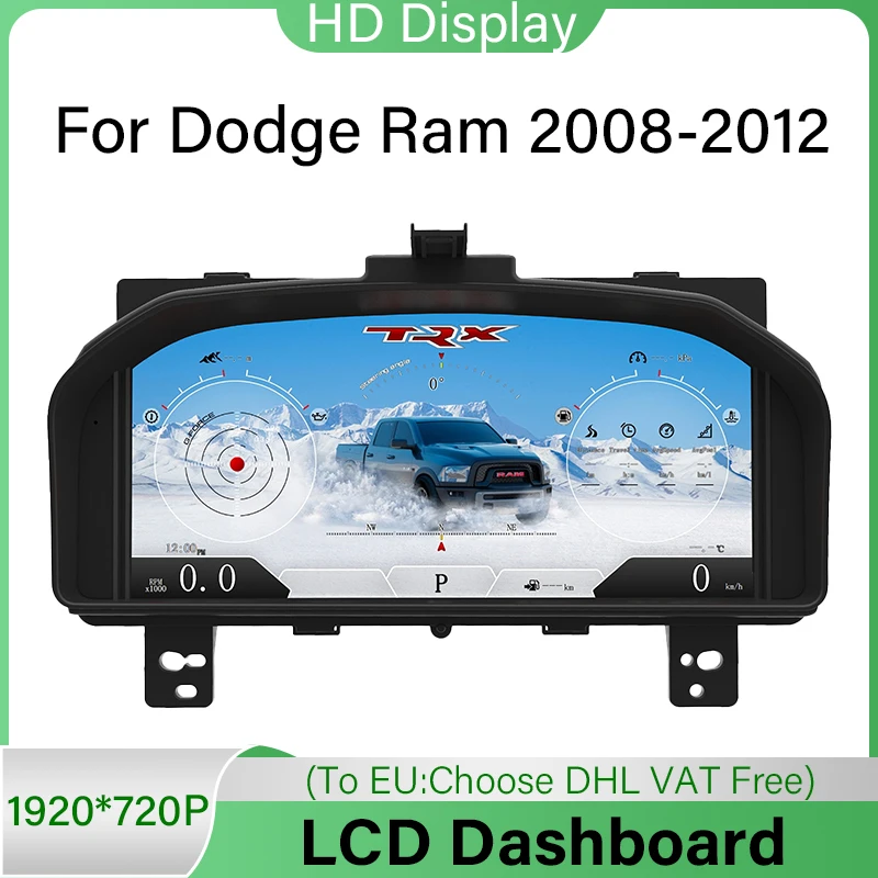 

12.3 Inch Car Digital Dashboard Speedometer Display for Dodge Ram 1500 2008-2012 LCD Instrument Panel Screen Linux System