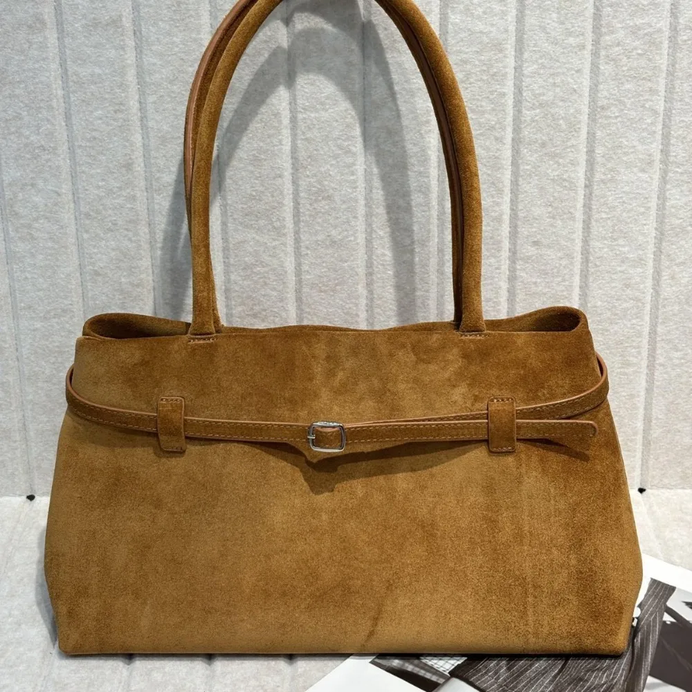 

Genuine Leather Women's Tote Bag, Suede 2025 New Large-capacity Commuter Handbag, Matte Cowhide Shoulder Bag, High Quality