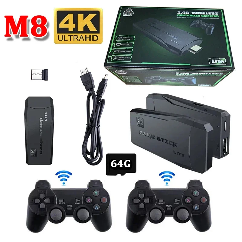 Video Game Sticks M8 Console 2.4G Dual Wireless Controller Game Stick 4K 10000 Games 64GB Retro Game for DropShiopping Xmas Gift