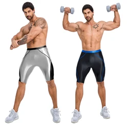 AMORESY satin men gloss Knee length sports biker shorts series Leisure fitness smooth Yoga pants wrestling swimming trunks