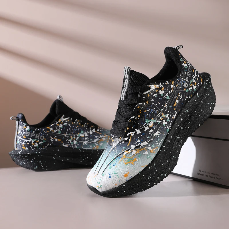 2026 ultra light full palm carbon plate sports Running Shoes With Dreamy Ink Splashing Design, Pink Sports Casual Running Shoes