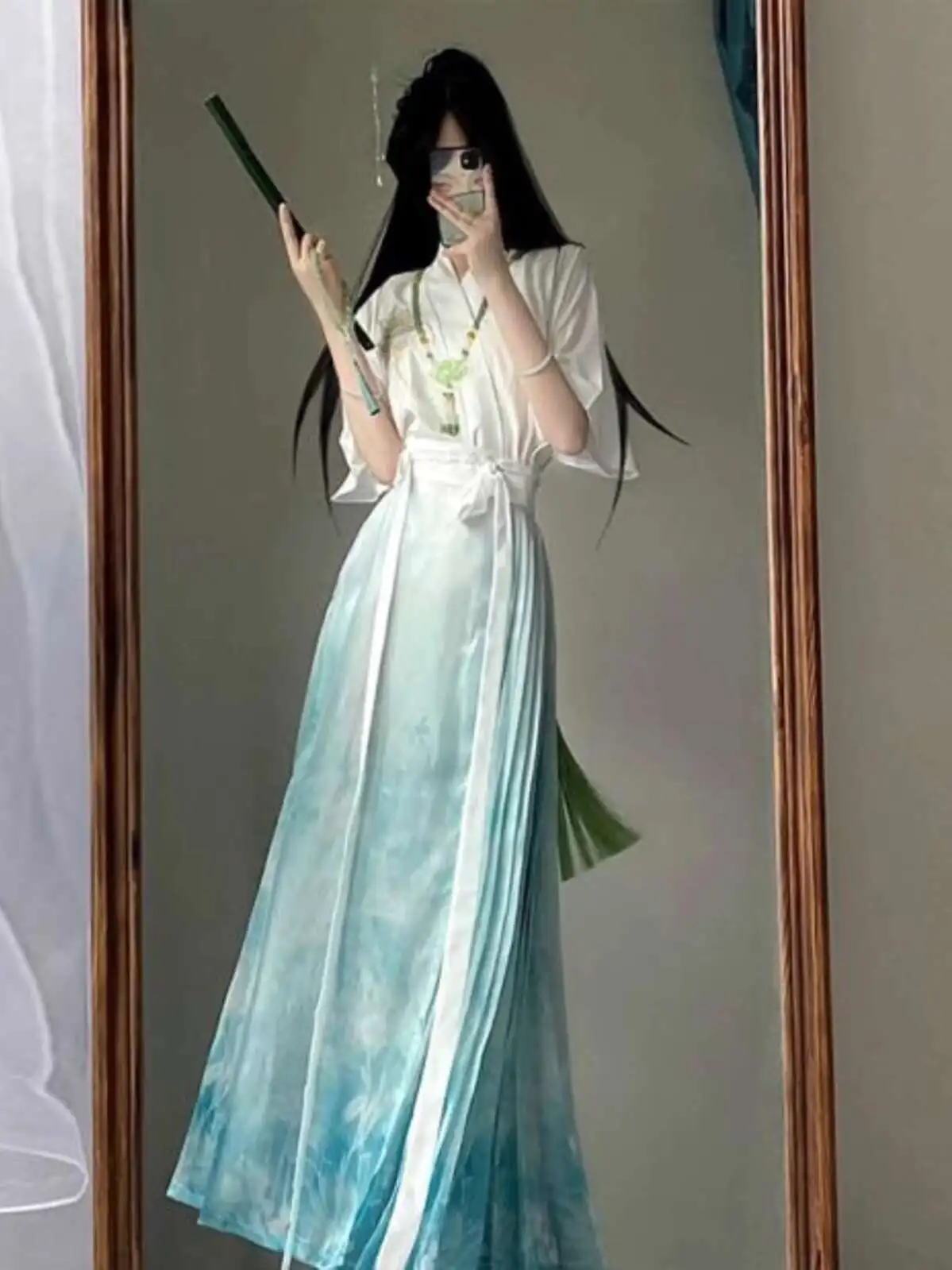 New Chinese Style Hanfu Womens Ming System Embroidery Guofeng Horse-face Skirt Daily Summer Thin Style T-shirt Cos Cosplay