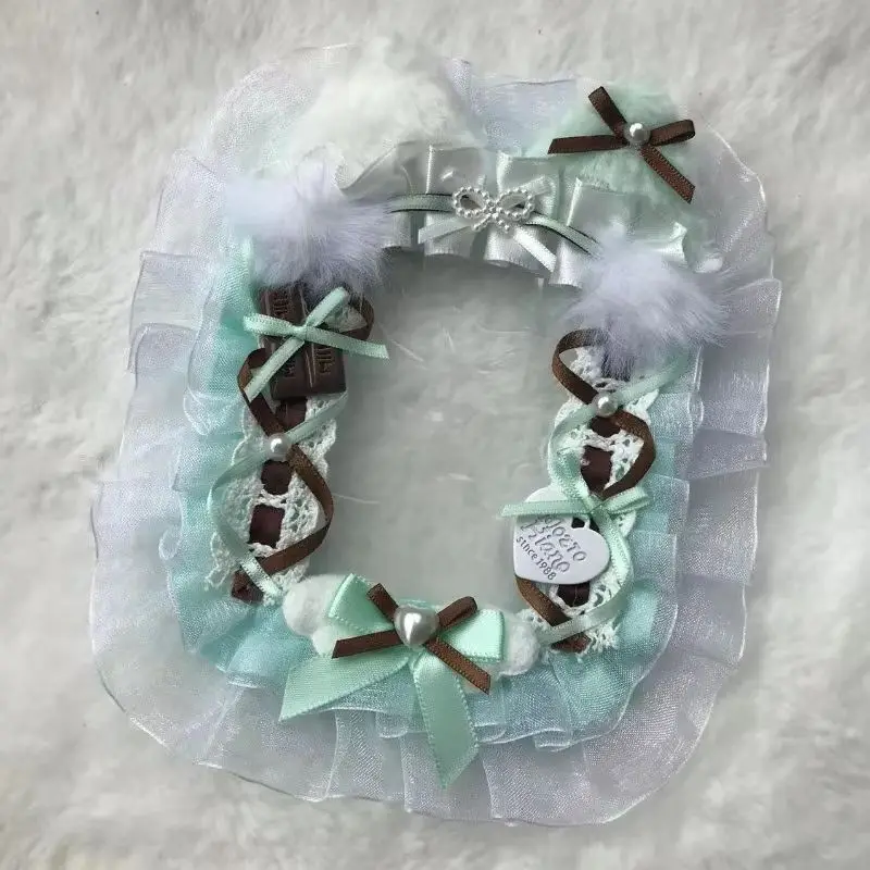 Cute Bunny Ear Photo Card Holder DIY Mint Candy Lace Bow Badge Base Kawaii Lolita Portable Itabag Inner Decor Photocard Case view 5