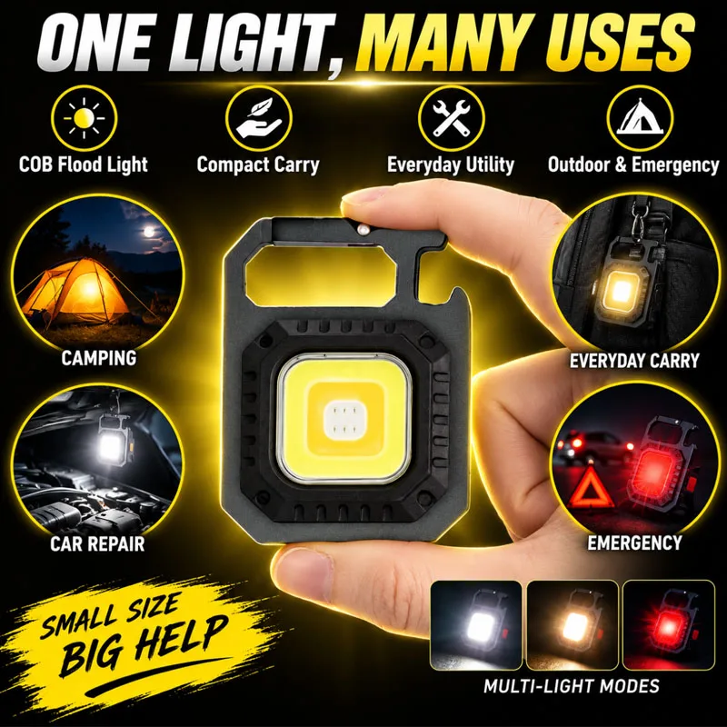 Rechargeable Portable LED Flashlight Mini Keychain Lamp Multi Light Modes Waterproof Carabiner Clip and Bottle Opener Compact