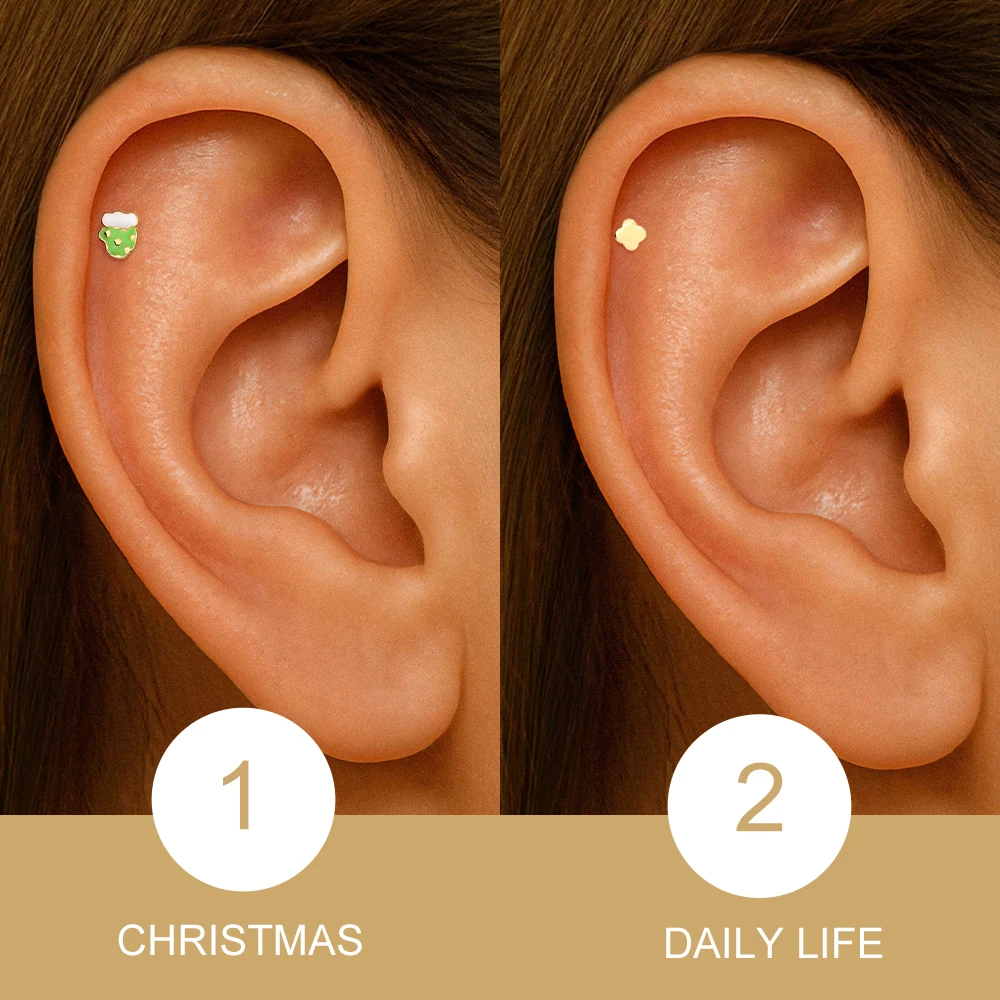 Aide 925 Sterling Silver Small Zircon Xmas Piercing Earrings For Women Piercing Gold Minimalist Daily Jewelry Y2K Party Gift