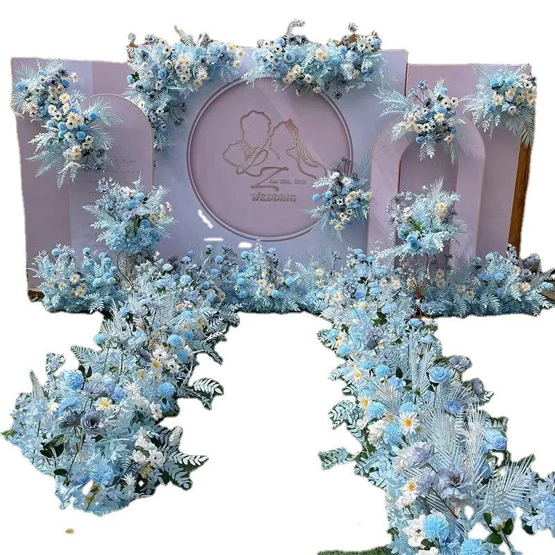 

Handmade blue hanging flowers, aisle decoration