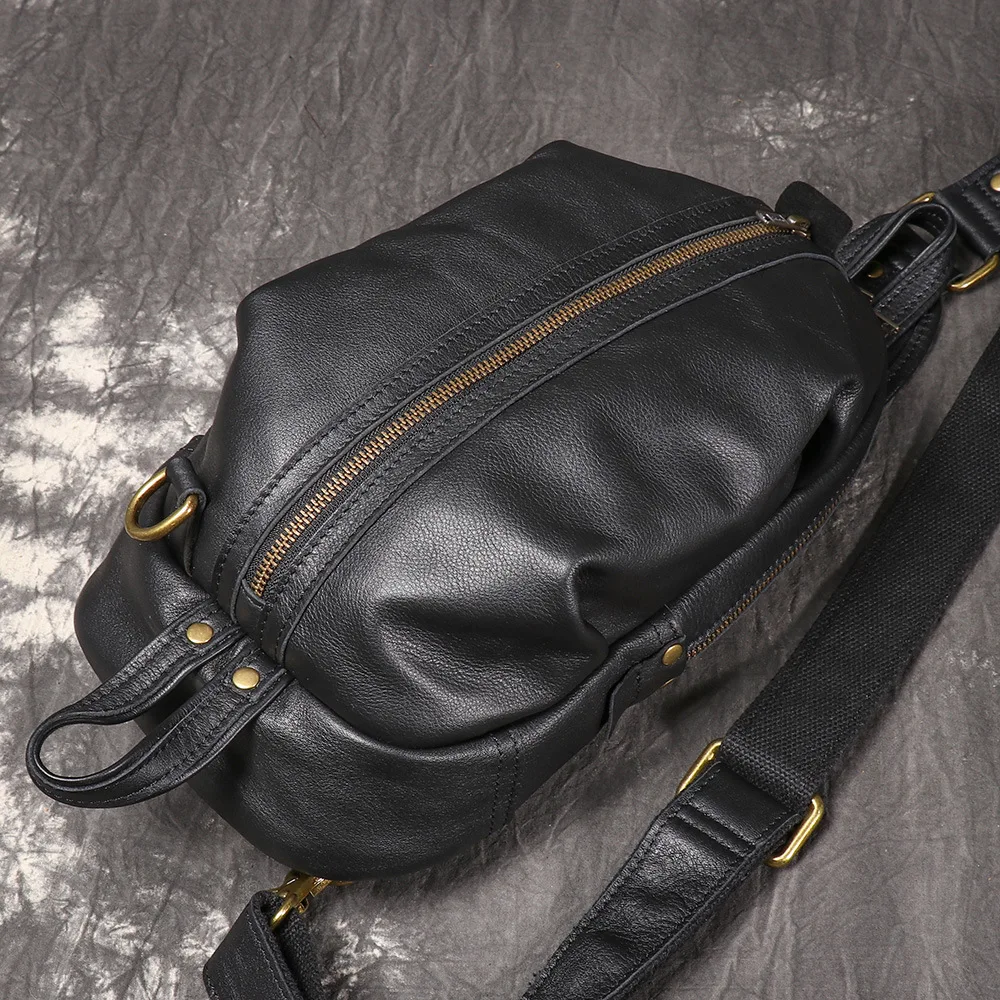 Vintage Genuine Cowhide Leather Mens Crossbody Bag Large Capacity Outdoor Travel Casual Shoulder Backpack