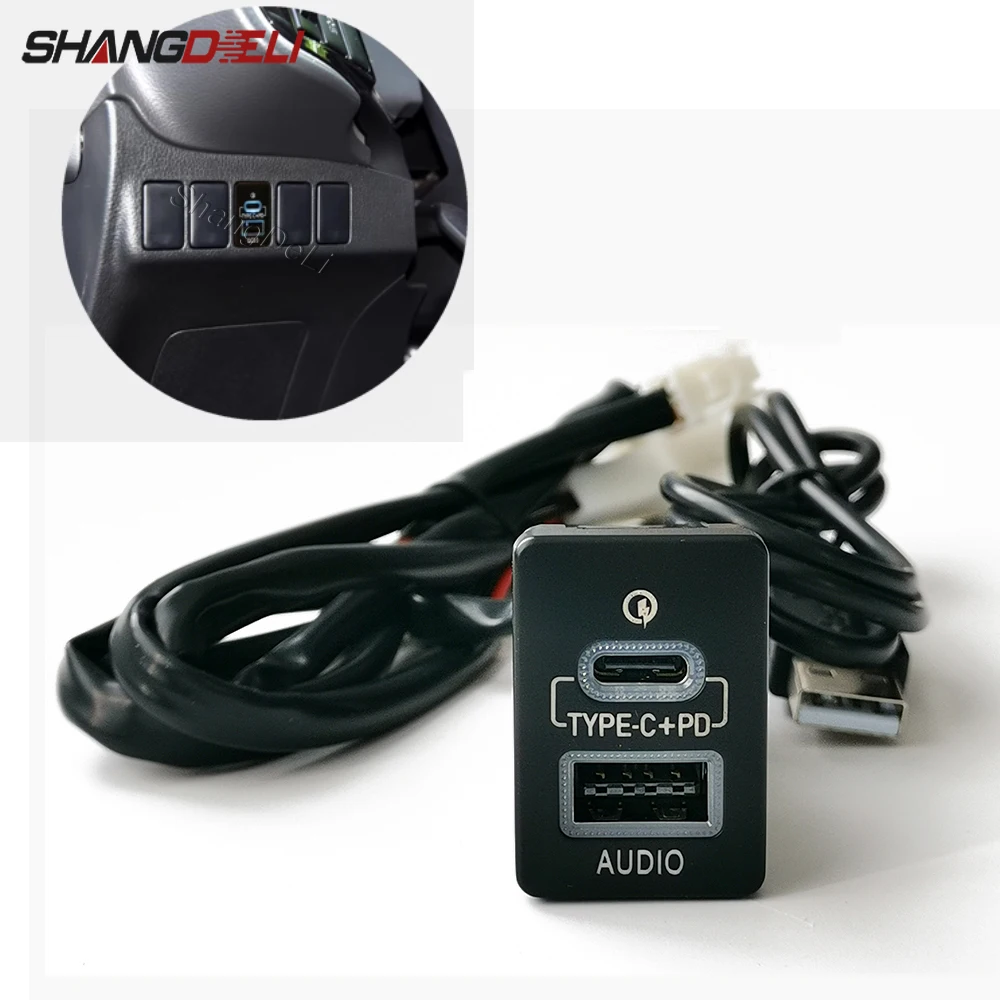 Samochodowa szybka ładowarka USB QC3.0 Adapter wejściowy Gniazdo audio do Toyota Camry 50 Prius Corolla Land Cruiser PRADO RAV4 Auris 2007-2018