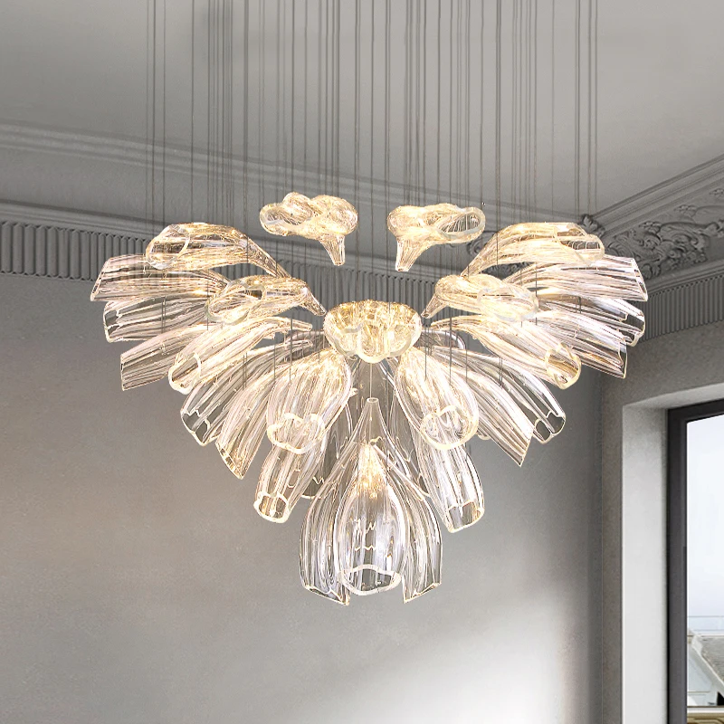 

Modern Luxury Glass Petal Chandelier Ceiling Villa Living Room Dining Room Hanging Lights Led Indoor Fixtures Stairs Lighting