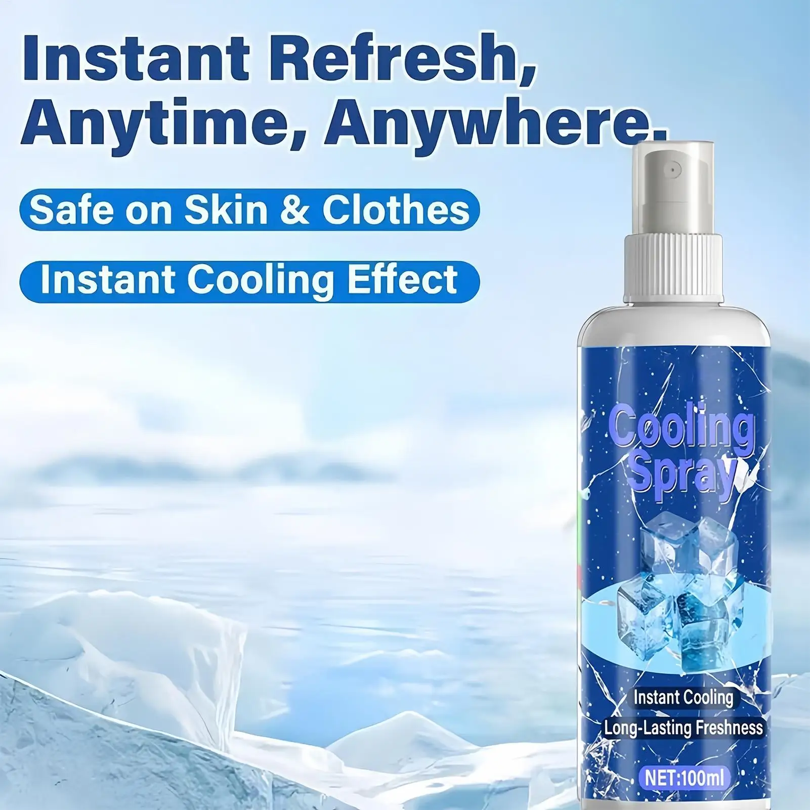 Cooling Body Spray 100ml Summer Refreshing Non Greasy Hot Weather Heat Relief Freezing Spray for Outdoor Beach Park Picnic