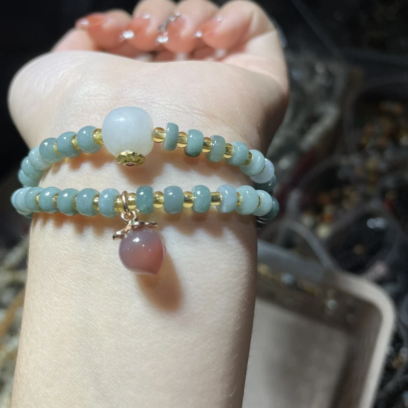 

Blue water jadeite with peach accessories, double-circle bracelet, multi-circle original design bracelet.