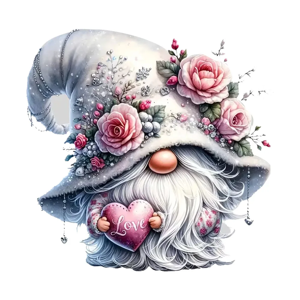 QT2643#Charming Gnome and Florals Vinyl Sticker Reusable Vinyl  Sticker for Toilet Lid, Bathroom Decor