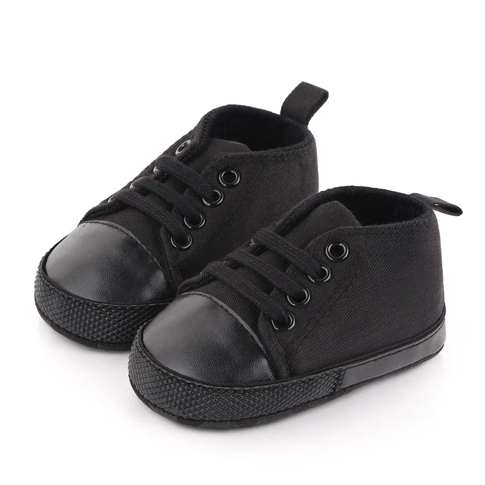 Fashion Black Baby Canvas Shoes Comfortable Toddler Flats Breathable Newborn Walking Shoes Soft Sole Print Stars Sneakers