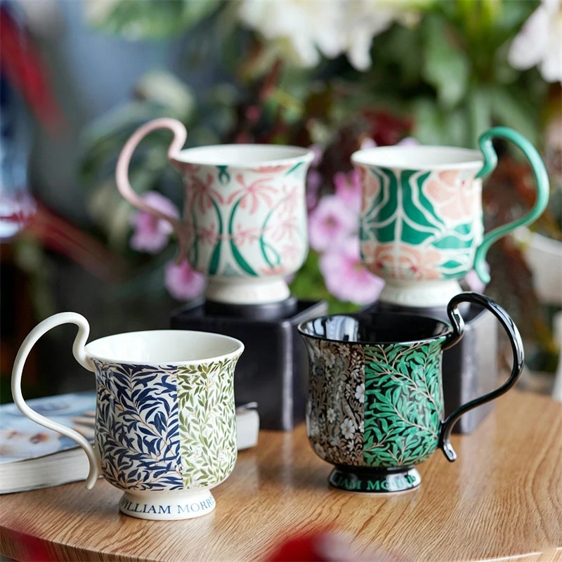 

Vintage William Morris Floral Pattern Ceramic Mug Creative Curved Handle Coffee Cup Luxury Porcelain Tea Mug Home Decor Gift