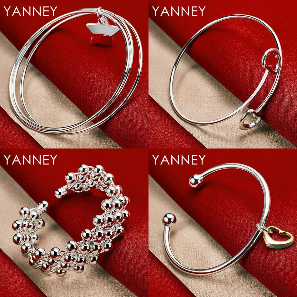 

925 Sterling Silver Exquisite Heart Shaped Round Bead Bracelet Women Wedding Party Fashion Gift Accessories
