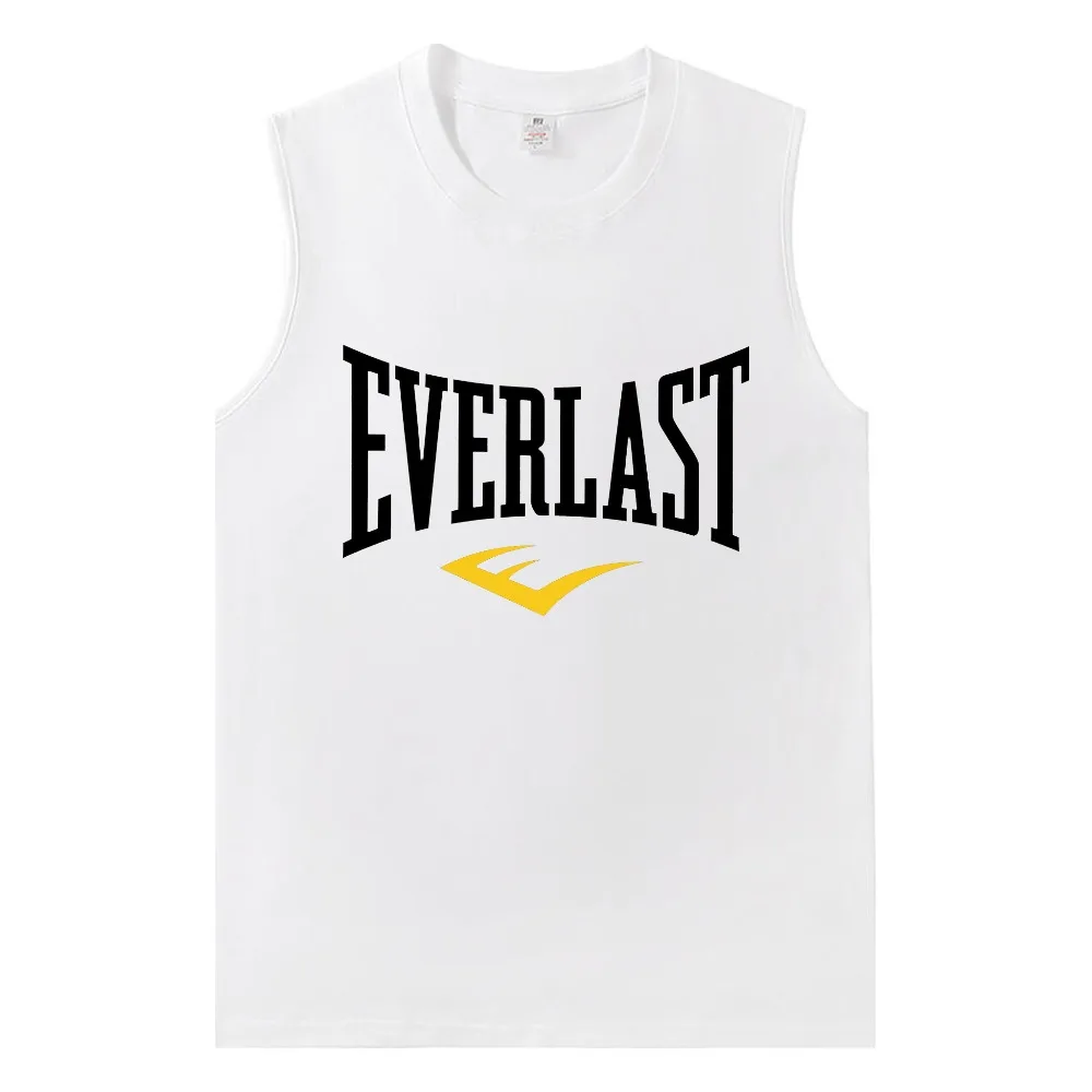 EVERLAST Boxing Logo Graphic Vest Men Black Crew Neck Vest Sports Training Top Letter Printed Summer Cotton T-shirt