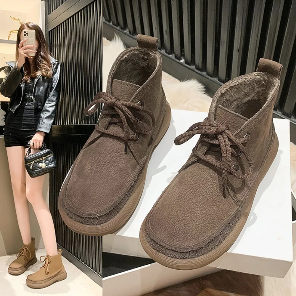 

Fashionable New Vintage Inspired Soft Leather Martin Boots Lace-Up Casual Shoes for Women British Style Bootie with Solid Flats