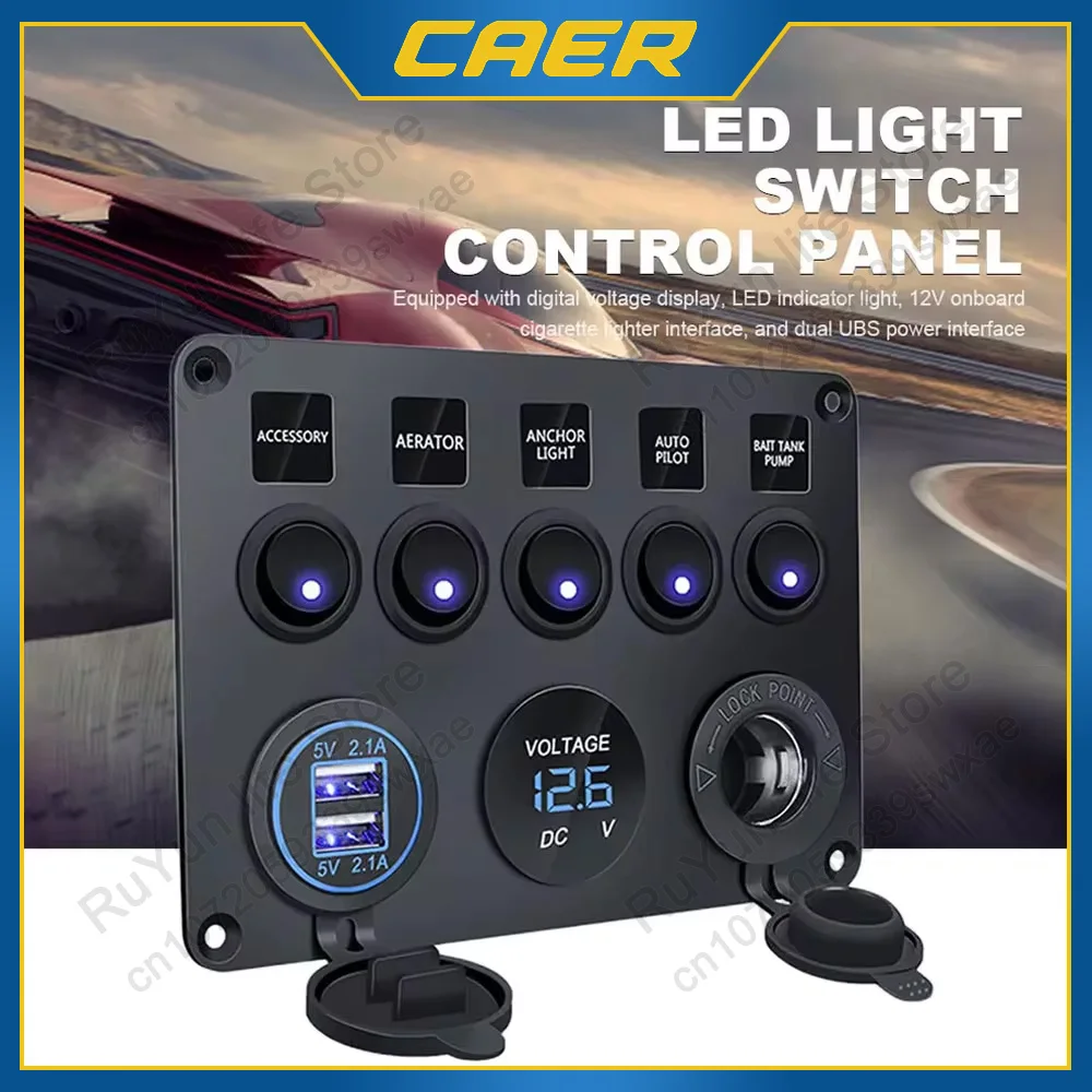 

CAER LED Car Charger 12V Switch Panel Power Outlet 4.2A Dual USB Digital Voltmeter Switch Combo for Boats Trucks Car Campers