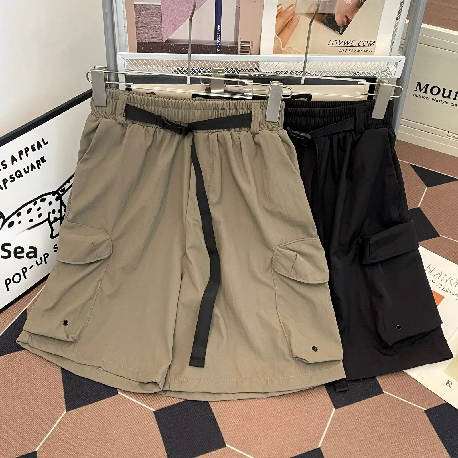 

Retro Outdoor Qui Dry Paratrooper Workwear orts Men Summer Thin Loose Straight Leg ket Ice Silk Casual Five-Quarter Pants