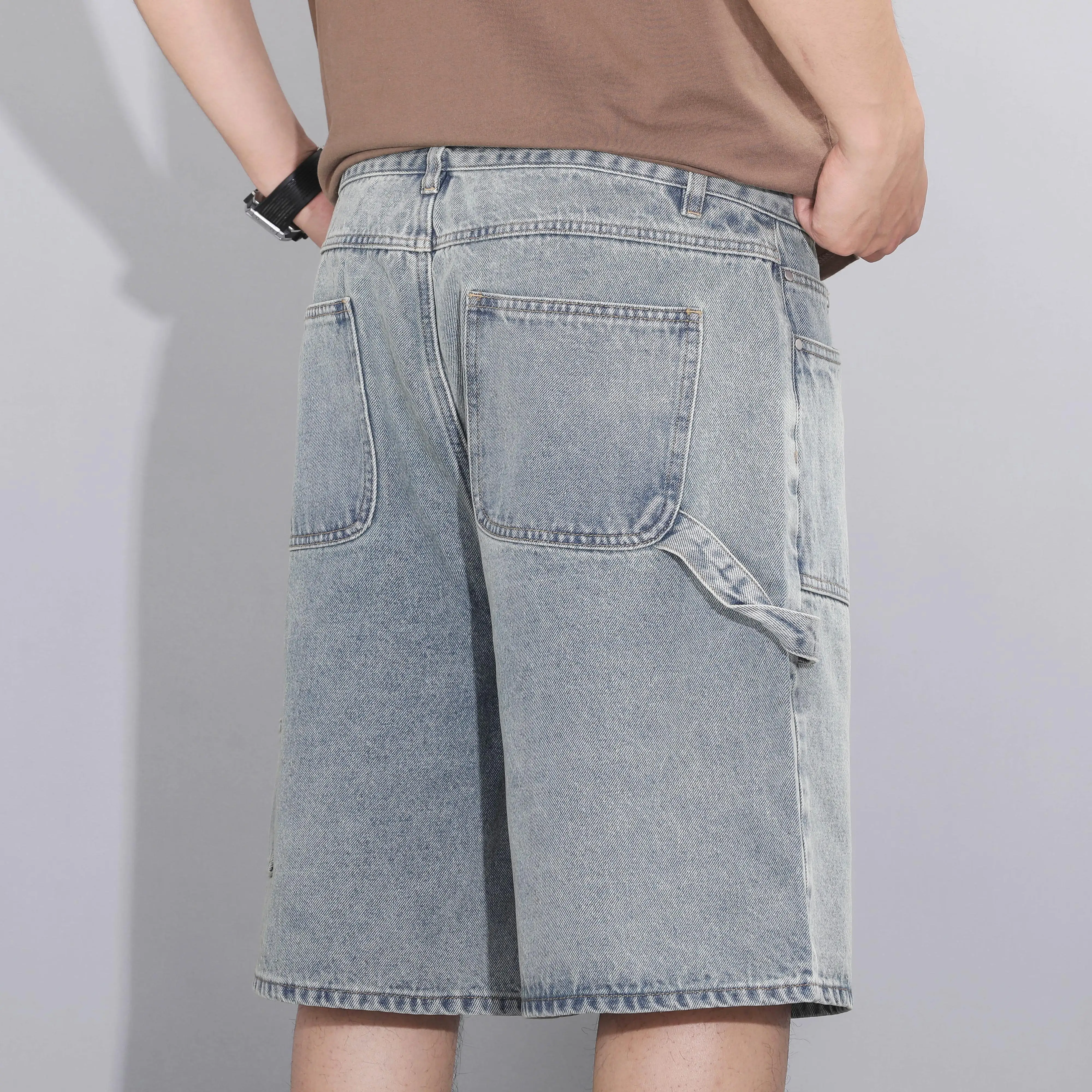 

Fashionable Loose-fit Straight-leg Denim Shorts Simple Solid Color Casual Versatile Jorts Men's Five-point Pants Baggy Jeans