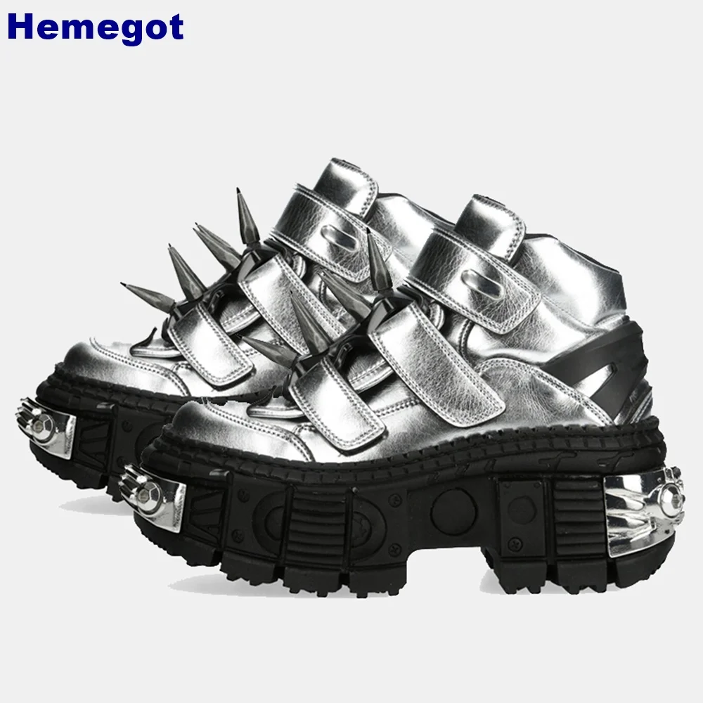 

Platform Rivet Metal Short Boots 2024 New Round Toe Street Style Rock Punk Boots Hook & Loop Fashion Women Sports Casual Pumps