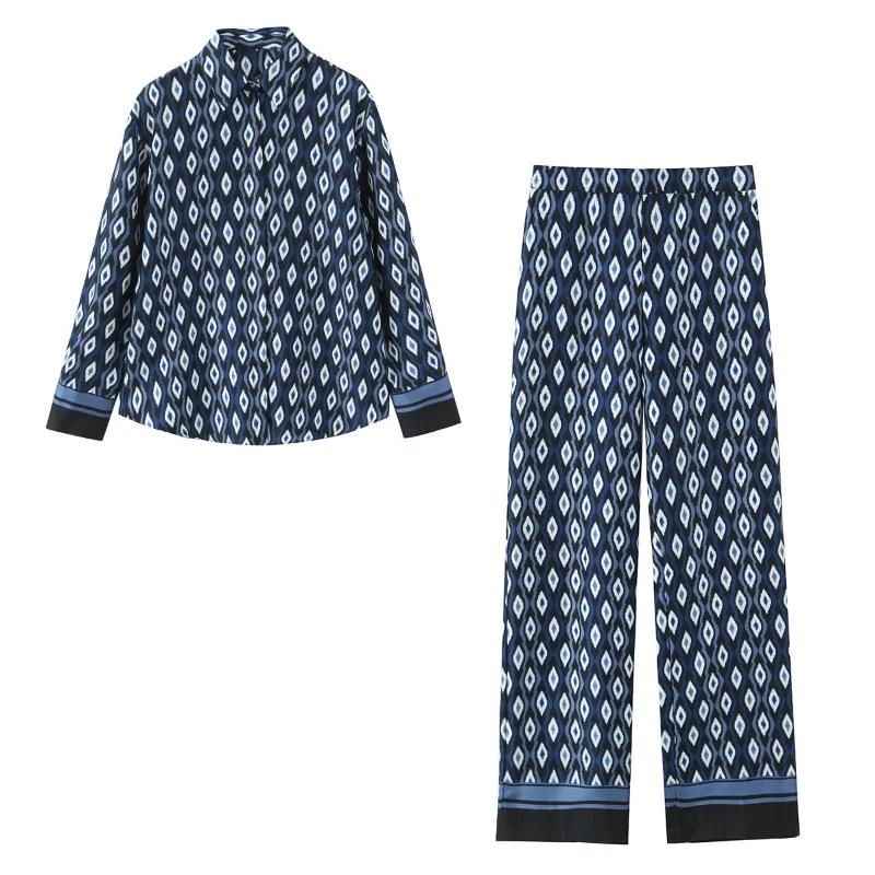 

TRAFZR Abstract Pattern Matching Set Women’s Shirt & Relaxed Pants Long Sleeve Airy Fabric Spring Summer Work Casual Lounge Wear
