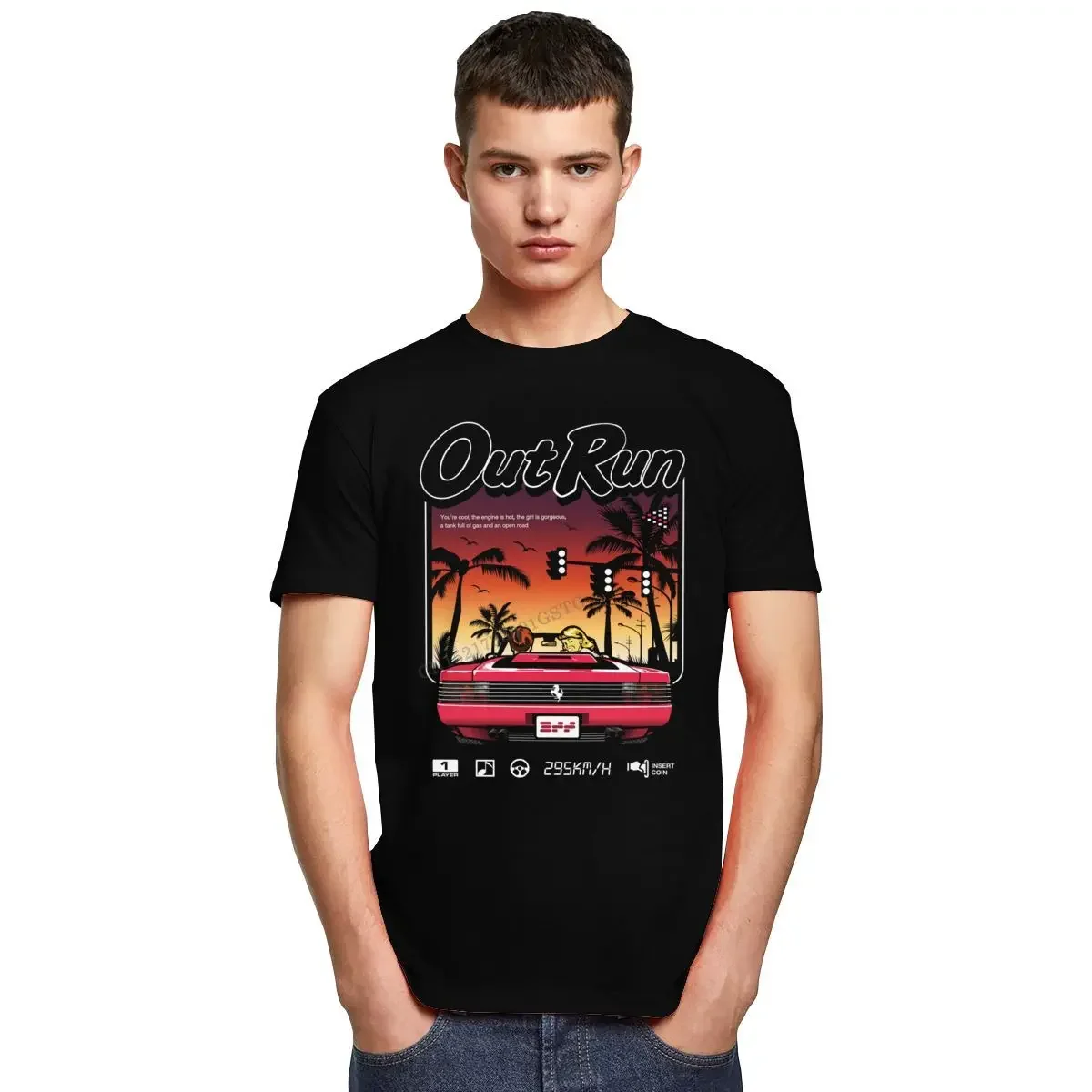 Vintage Out Run Top T Shirt Camisas Hombre Cotton Old School Japanese Arcade Tshirts Men Video Game Outrun Tee Top Camisas