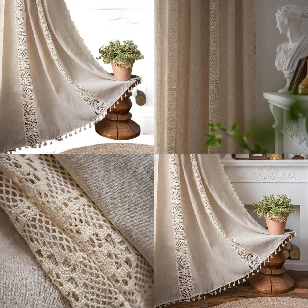 

Полупрозрачные шторы в стиле бохо с кистями, длина 84 дюйма, 2 панели, с карманом для карниза, для спальни или гостиной