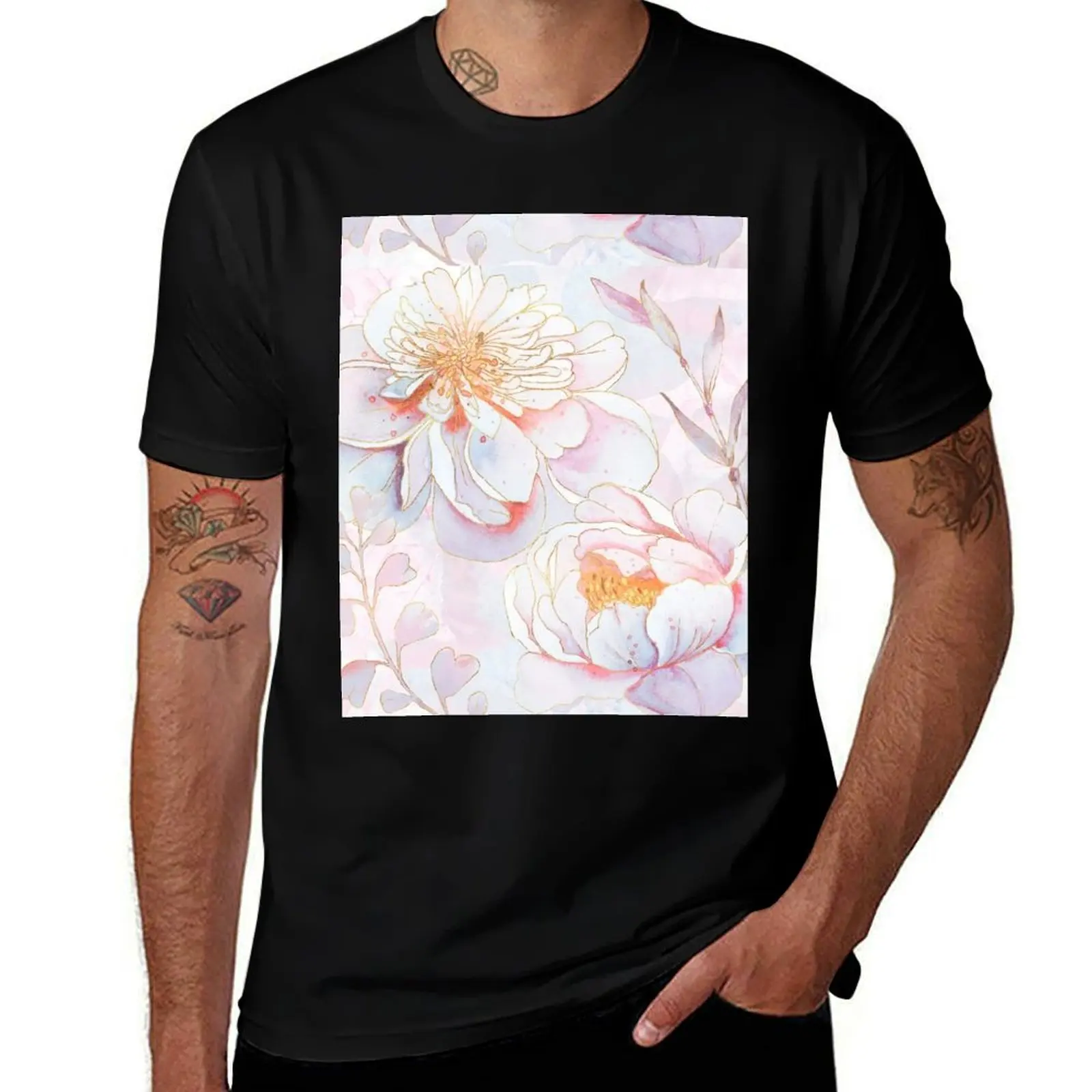 

Maisie's Peonies dreamy pastel garden floral T-Shirt cotton t shirt pack man t shirts cotton