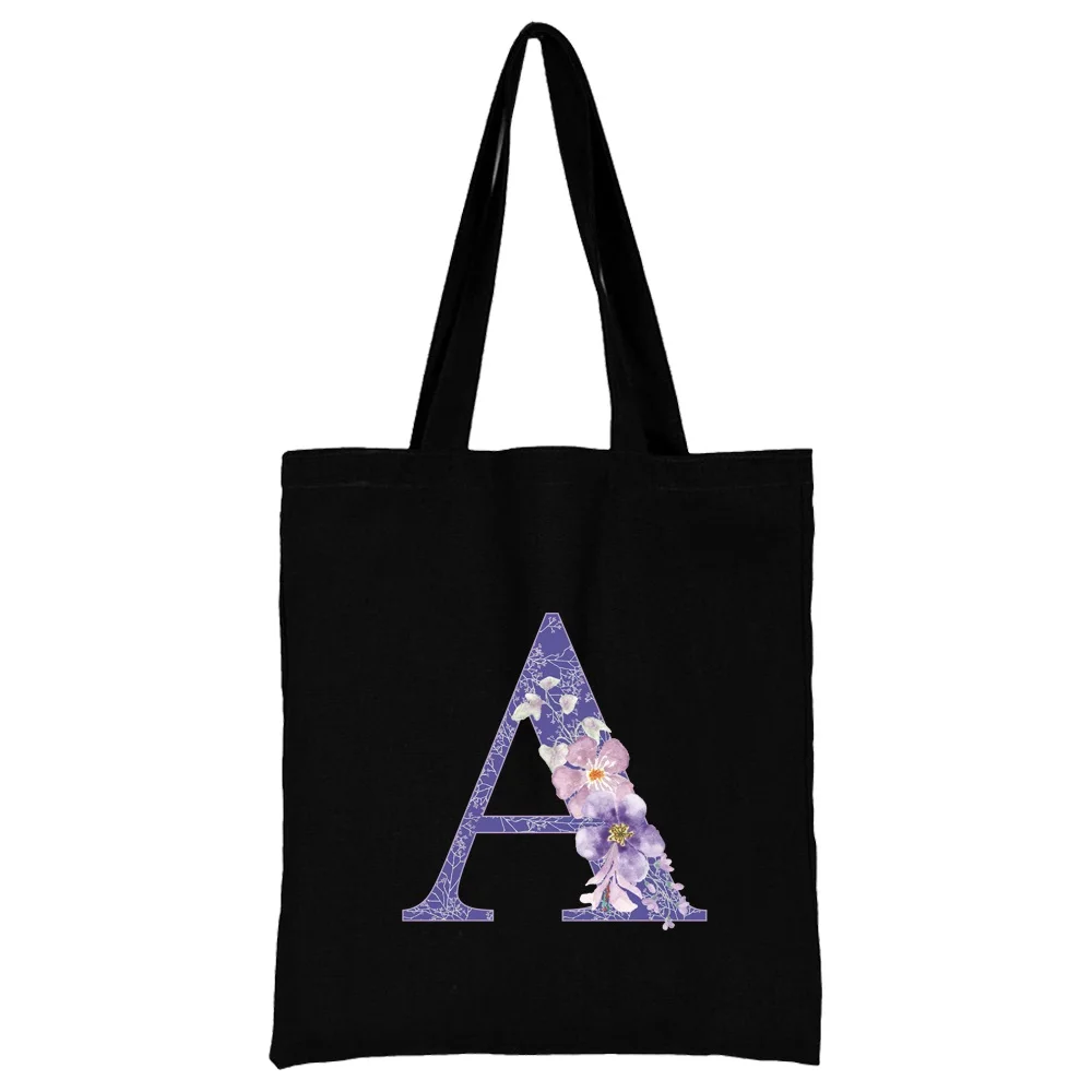 Bolsa de compras feminina bolsa de ombro senhoras shopper bolsa de lona commute grande capacidade escola tote saco roxo flor impressão