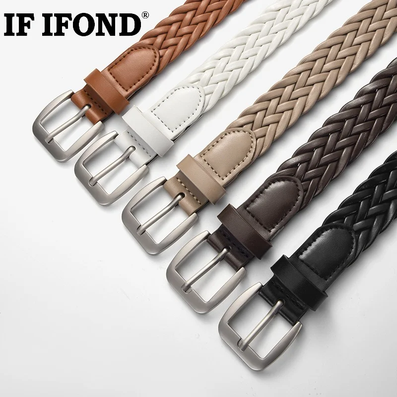 IF IFOND Fashionable and Trendy Braided Belt with Alloy Buckle – Korean-Style Simple Everyday Versatile and Casual Belt