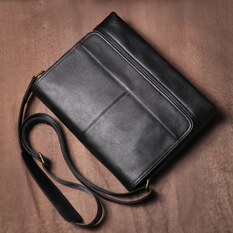 LUOKIR-Bolso cruzado Vintage de cuero genuino para hombre, maletín de hombro clásico con solapa, bandolera para iPad de 12,9 pulgadas