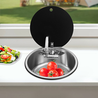 Circle Caravan Bowl Sink RV Kitchen Sink with Folding Faucet Drain Pipe Stainless Steel RVs Campervans Bowl 340x340mm