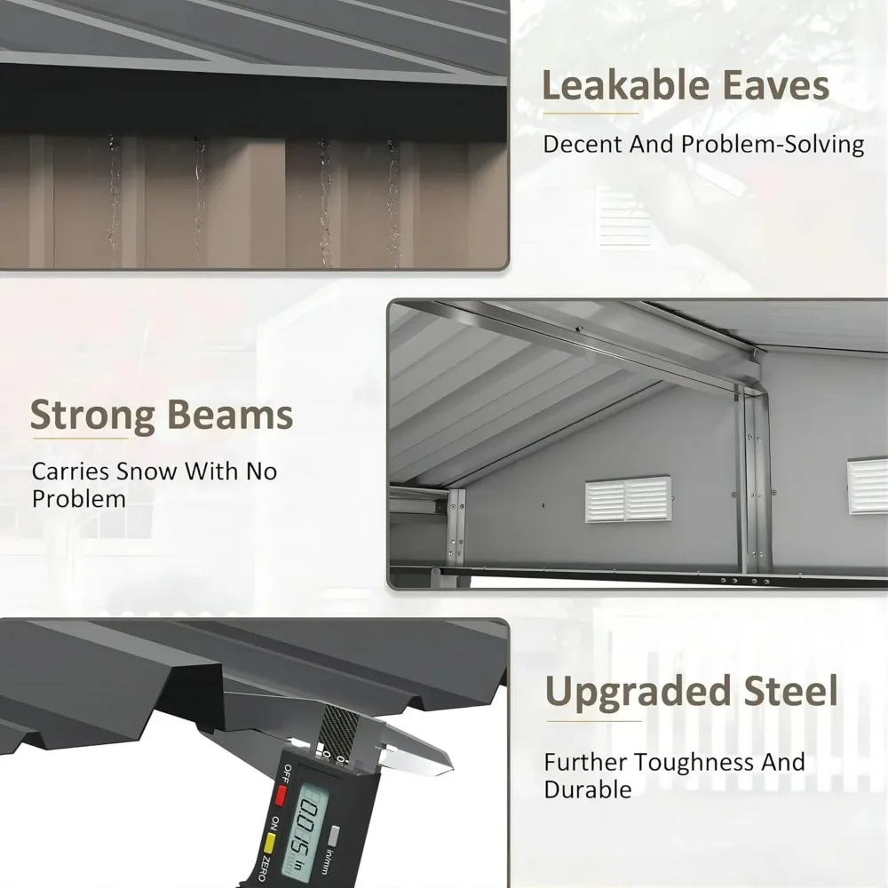 سقيفة تخزين معدنية خارجية مقاس 10 × 10 أقدام مع باب قابل للقفل للدراجات وتخزين الفناء الخلفي #5