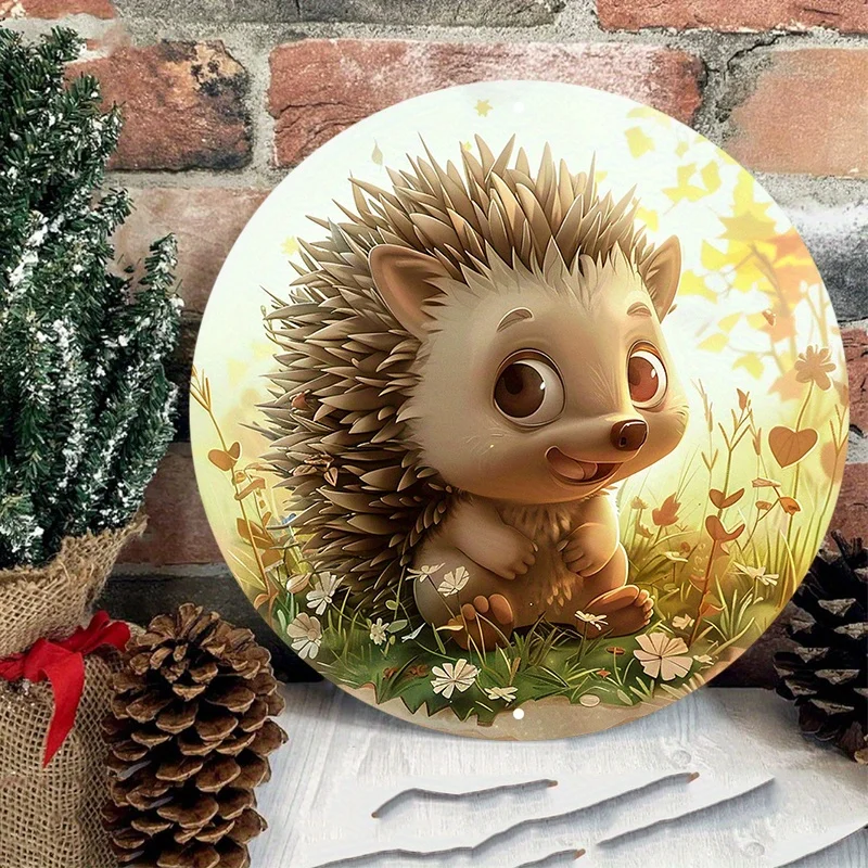 Adorable Hedgehog Metal Wall Sign, UV Protected, Scratch and Flame Resistant, Wall Art, Home Decor, Garden Decorations, 8x8 Inch