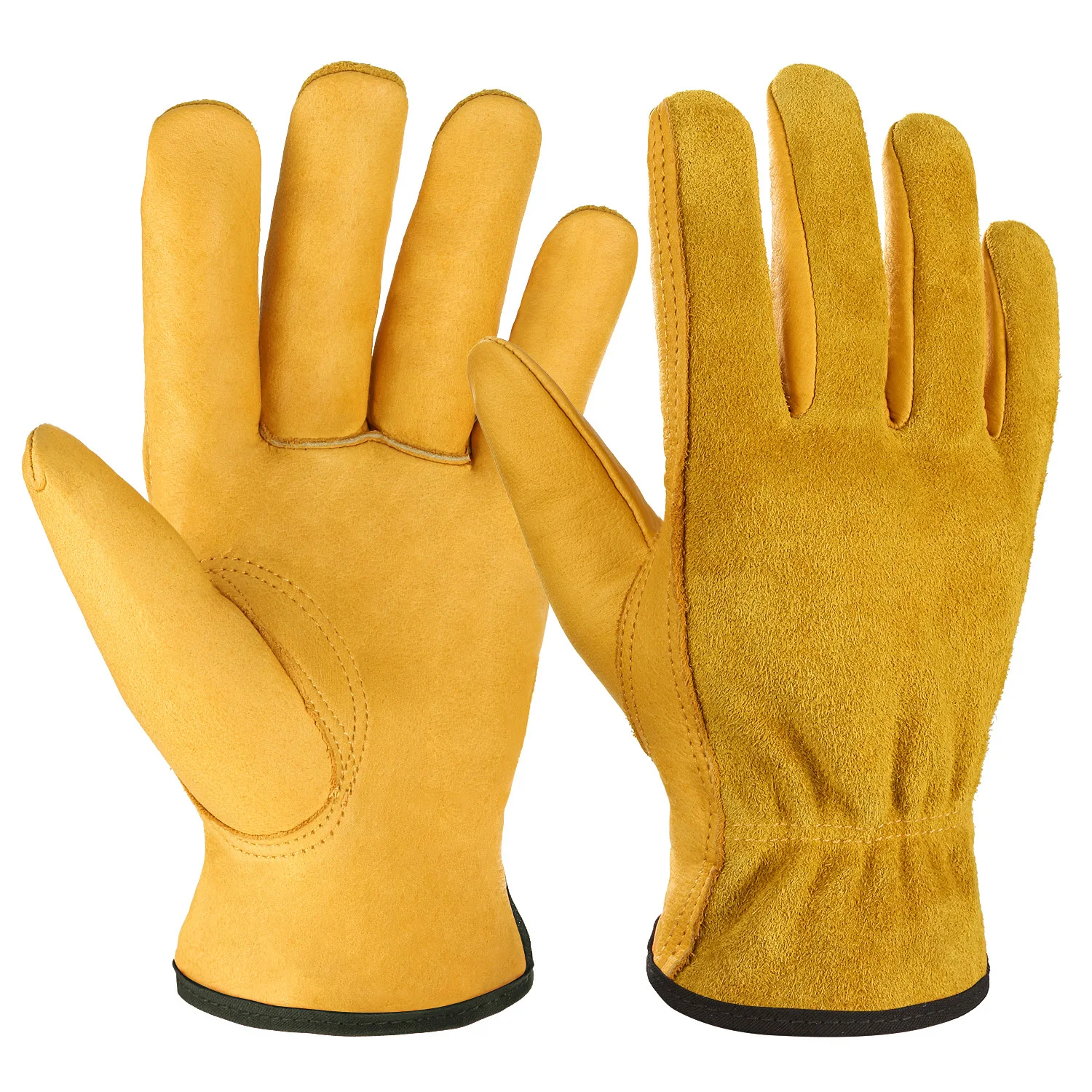 

Gardening Gloves,Cowhide Breathable Wear Resistant Garden Anti-Puncture Handling Work Labor Protection Welding Gloves