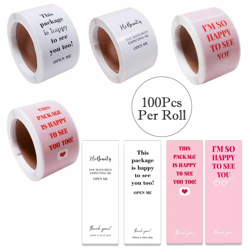 100pcs/roll Thank You Sticker Seal Labels Small Business Gift Decor Sticker This Package LS Happy To See You Too 3*9cm